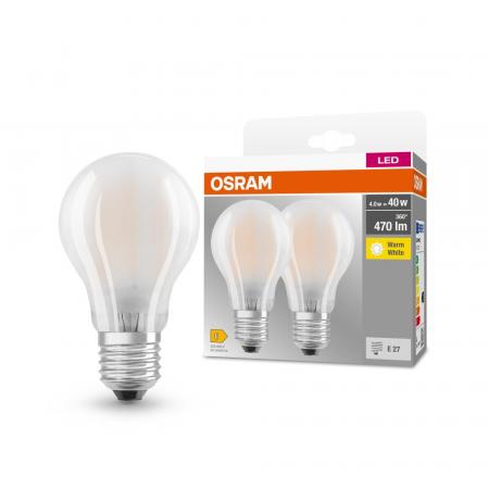 DOPPELPACK Osram E27 BASE Classic LED Lampe Warmweiß 4W wie 40W